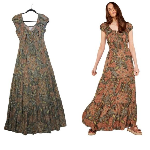 Apricot Maxi dress peasant boho bohemian khaki us sz 4 - Picture 1 of 15